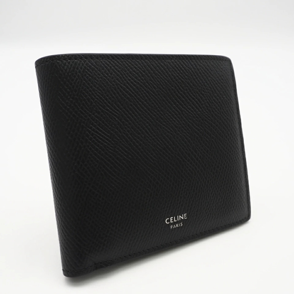 Celine Grained Calfskin Marquetry Oblique Jacquard Bifold Wallet Leather Black